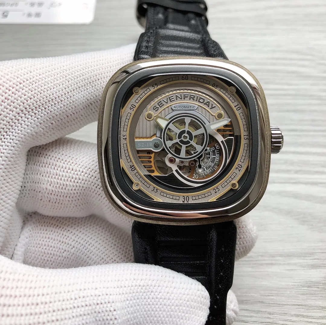 【Authentic Tmall】💰1640! SevenFriday Model: S2/01 Mechanical men's watch, polished rhodium "S" plate from 4 to 5 o'clock, with transparent disc seconds hand, Miyota 82S5 open balance wheel, 40 hours power reserve, size 47*47mm! 316L stainless steel case supports NFC function